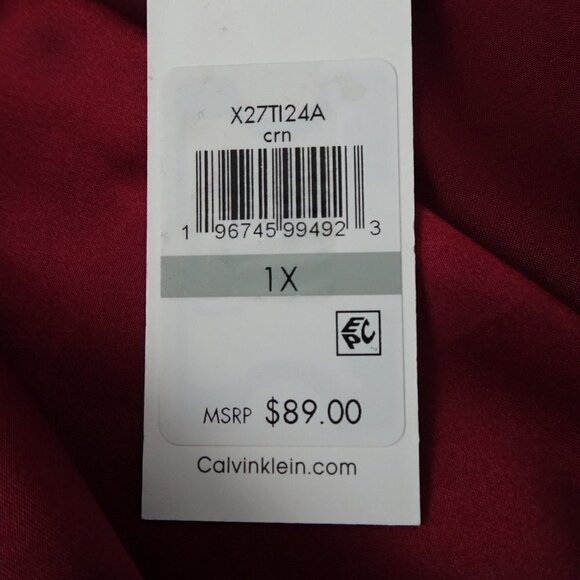 Calvin Klein Faux Wrap Blouse Top Women's Plus Size 1X Red Satiny Dressy - Picture 7 of 9